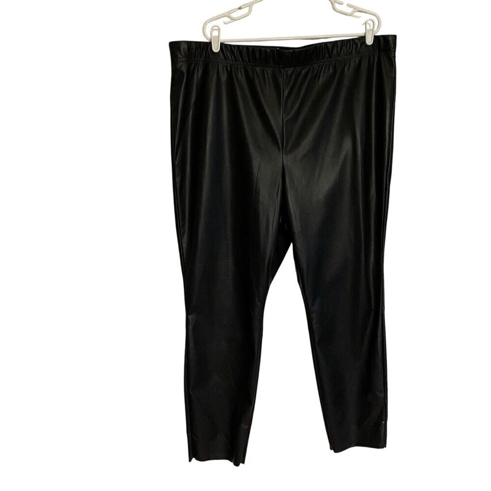 H&M Women Plus 3XL Black Vegan Faux Leather Elastic Waist High Rise Leggings NWT